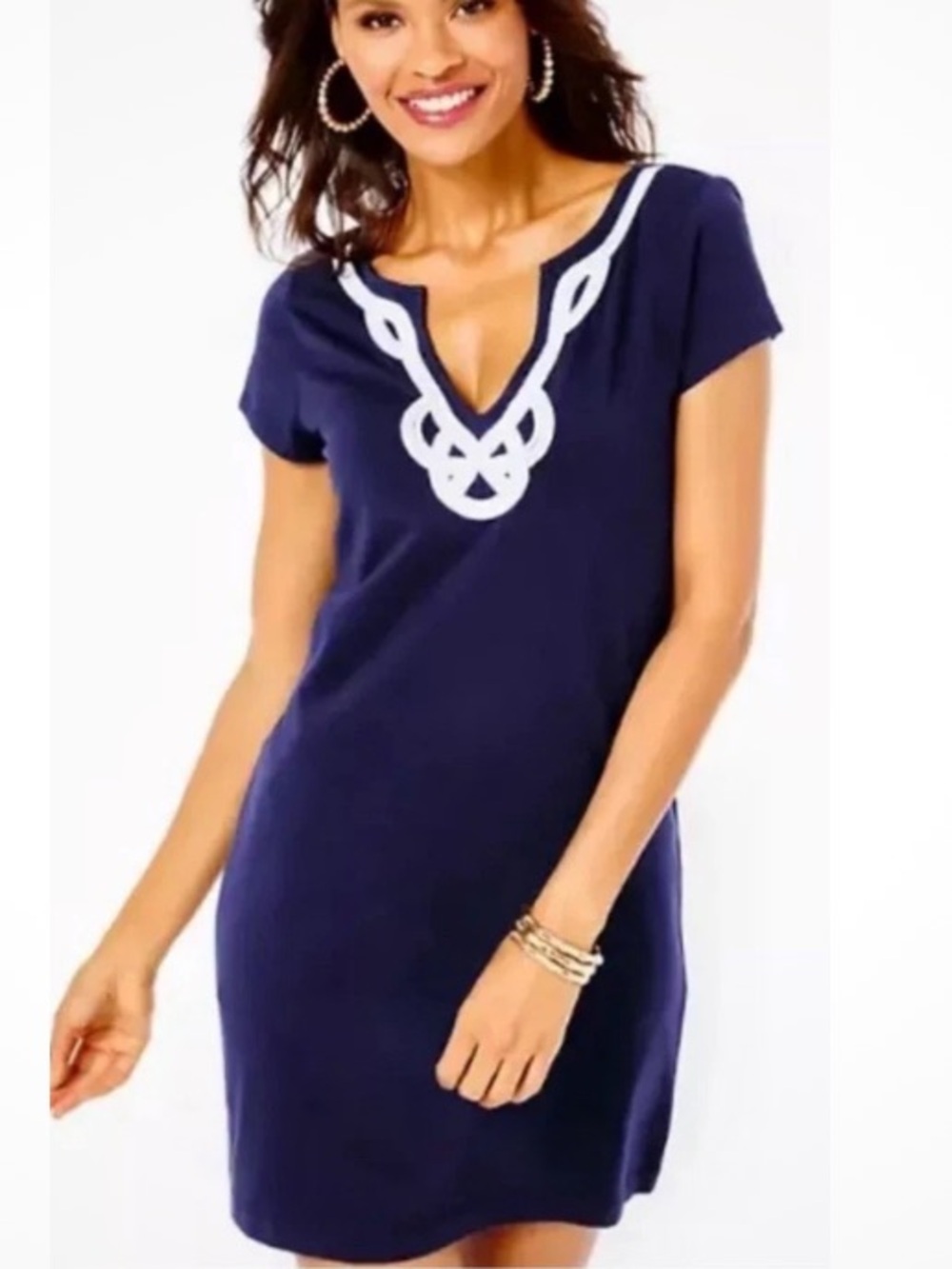Lilly Pulitzer Navy Pima Cotton Rope Trim Sheath Dress Size Small